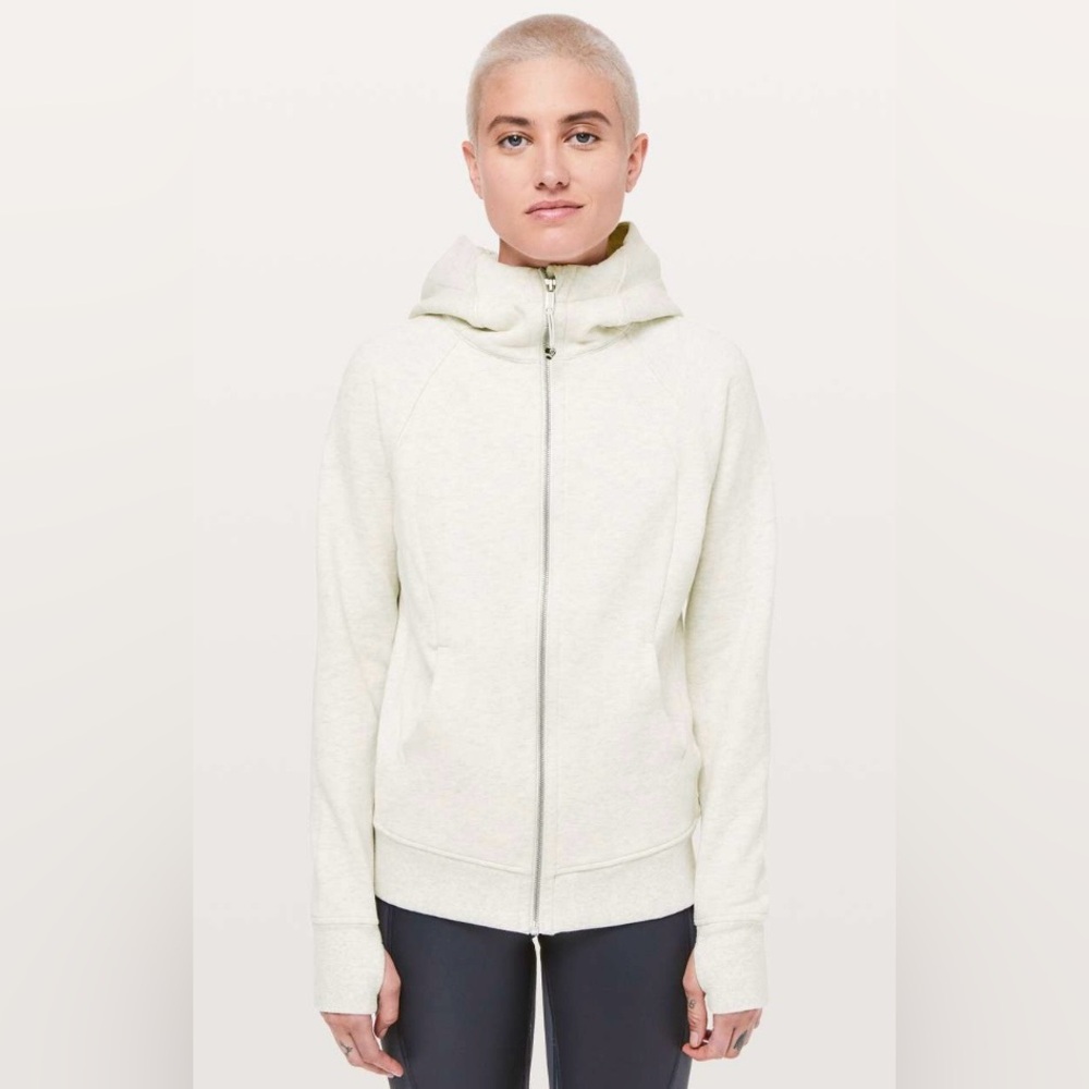 Lululemon Scuba Hoodie Light Cotton Fleece Full Zip Jacket Heather Ivory Size 8